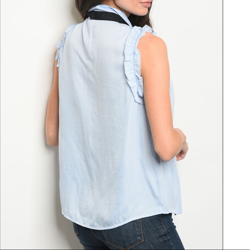 Ruffle and Black neck tie detail blouse - Picture 3 of 6